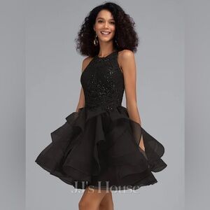 Ball-Gown/Princess Scoop Short Tulle Lace Prom Dresses With Sequins